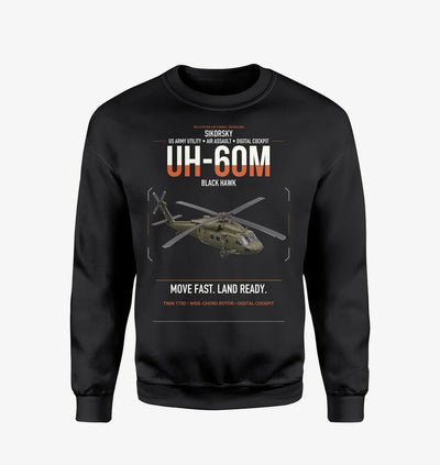 Sikorsky UH-60M Black Hawk design on black sweatshirt