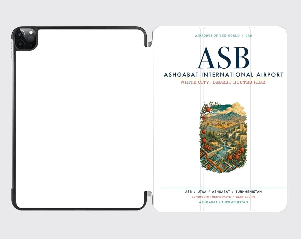 Ashgabat International Airport (ASB) design on white ipad tablet case