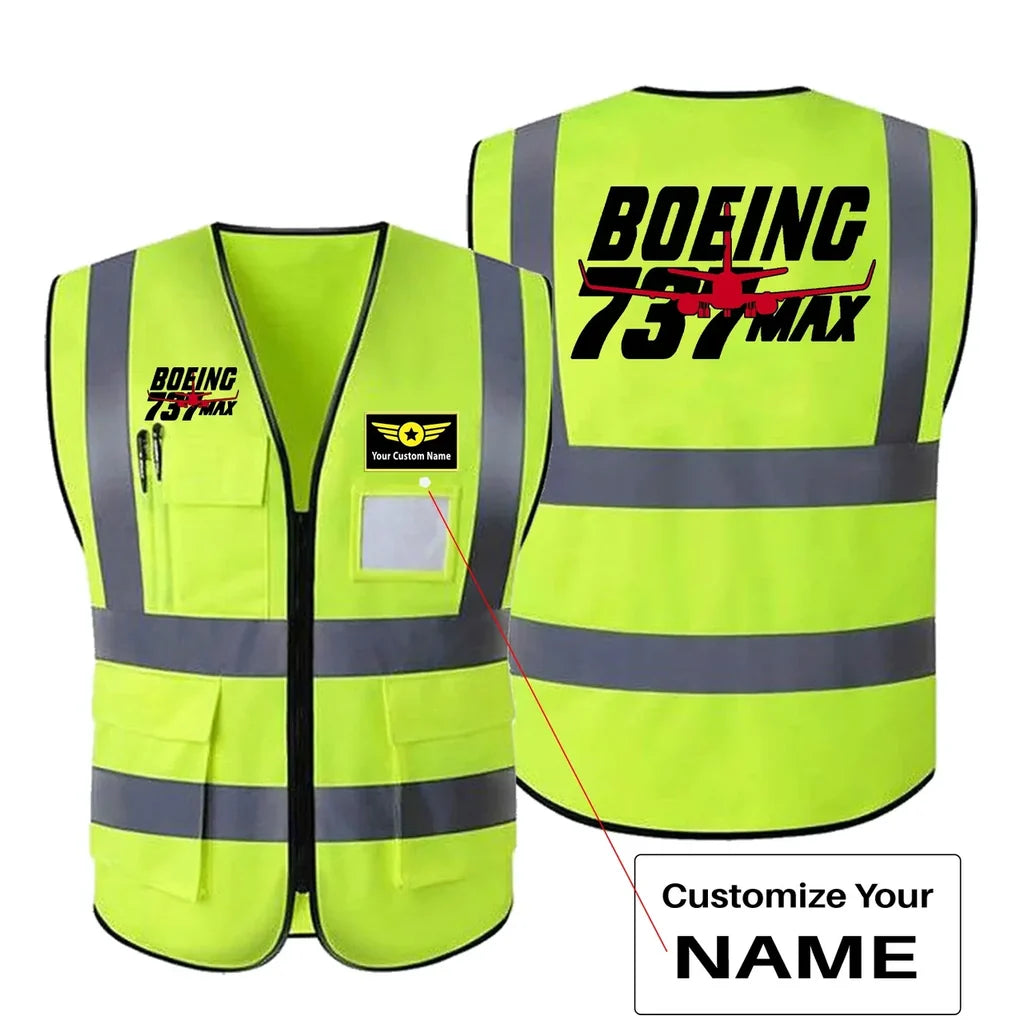 Amazing 737 Max aviation design printed on high-visibility reflective fabric reflective vest.
