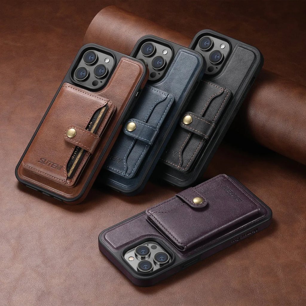 Leather Magsafe Card Holder Case with 2-in-1 Bracket aviation themed premium iPhone case for iPhone.
