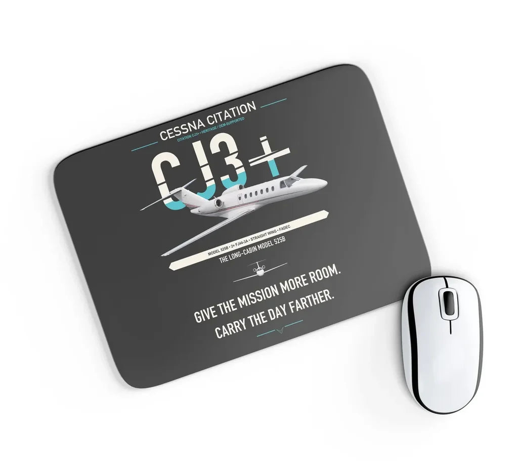 Cessna Citation CJ3+ design on black rectangle mouse pad