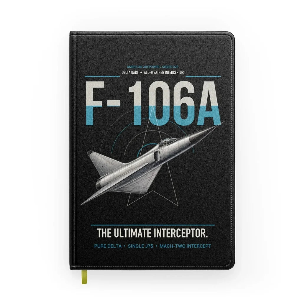 F-106A Delta Dart design on black notebook