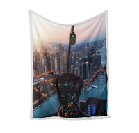 Thumbnail for Amazing City View from Helicopter Cockpit Bed Blankets & aviation print on soft fleece blanket.