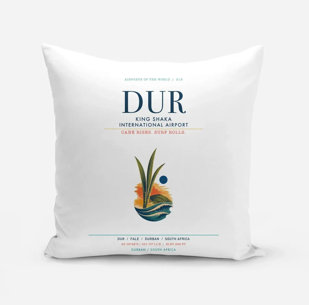 King Shaka International Airport (DUR) design on white pillow