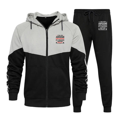 I am an Awesome Girlfriend Colourful Z. aviation design on colourful cotton blend zipped hoodie and sweatpants set.