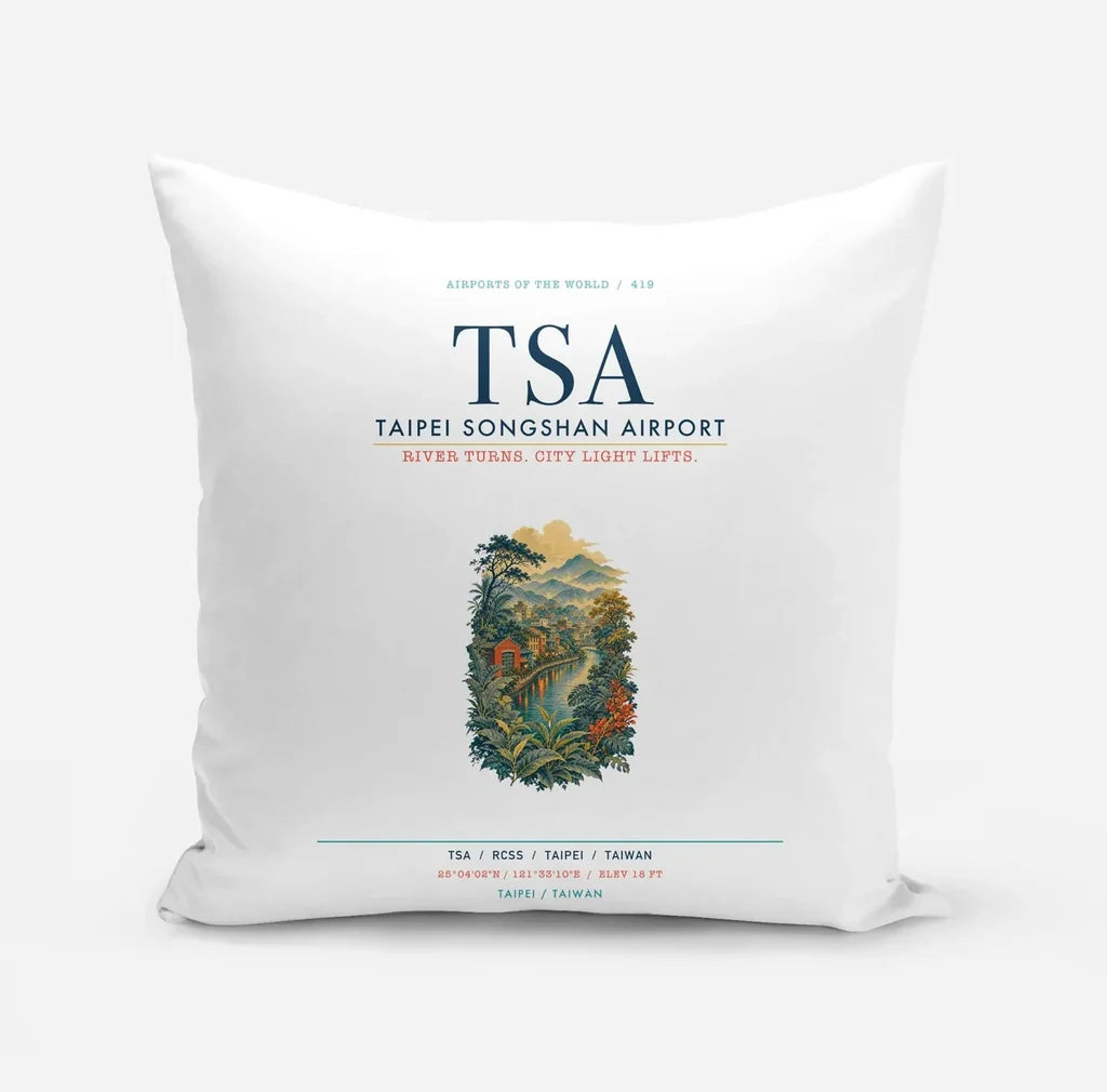 Taipei Songshan Airport (TSA) design on white pillow