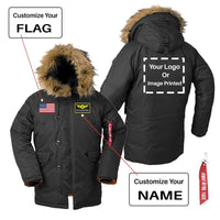Thumbnail for Custom Flag & Name & LOGO aviation design printed on heavyweight shell with hooded warmth parka bomber.