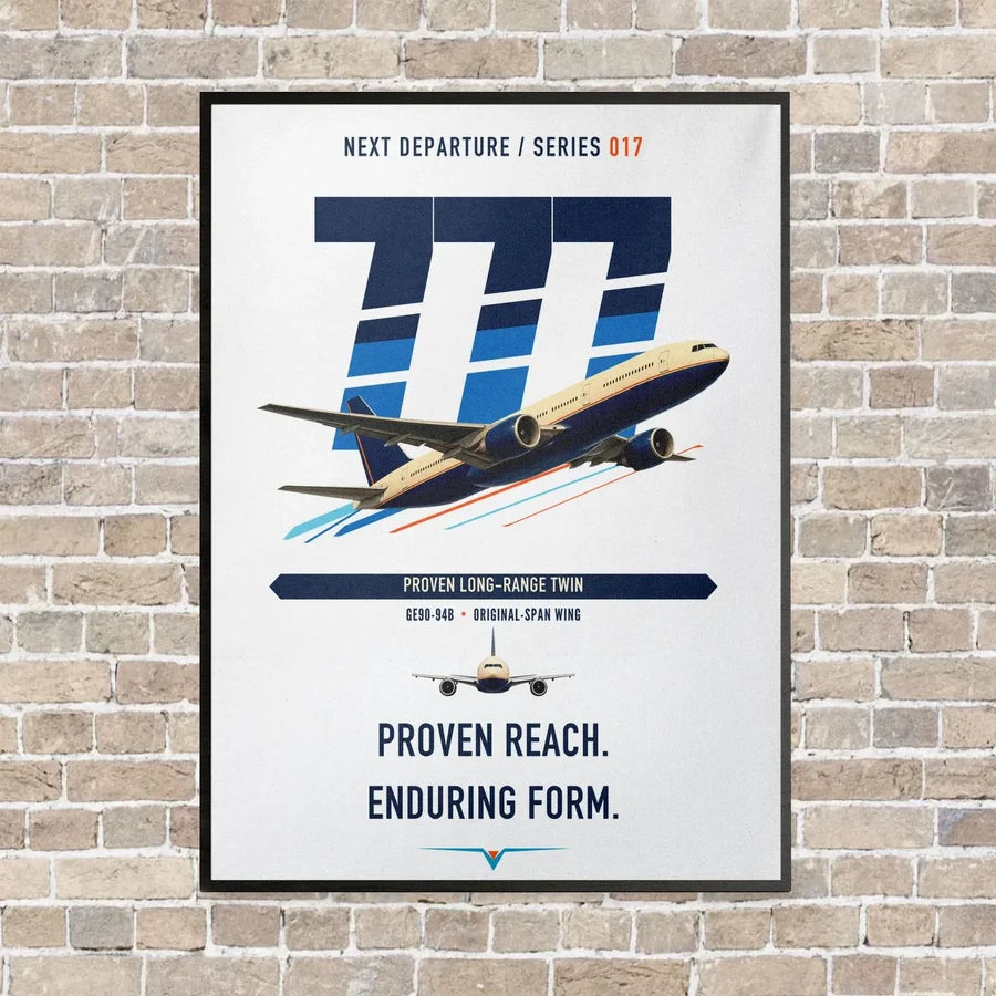 Boeing 777-200ER vertical canvas print - framed - white background