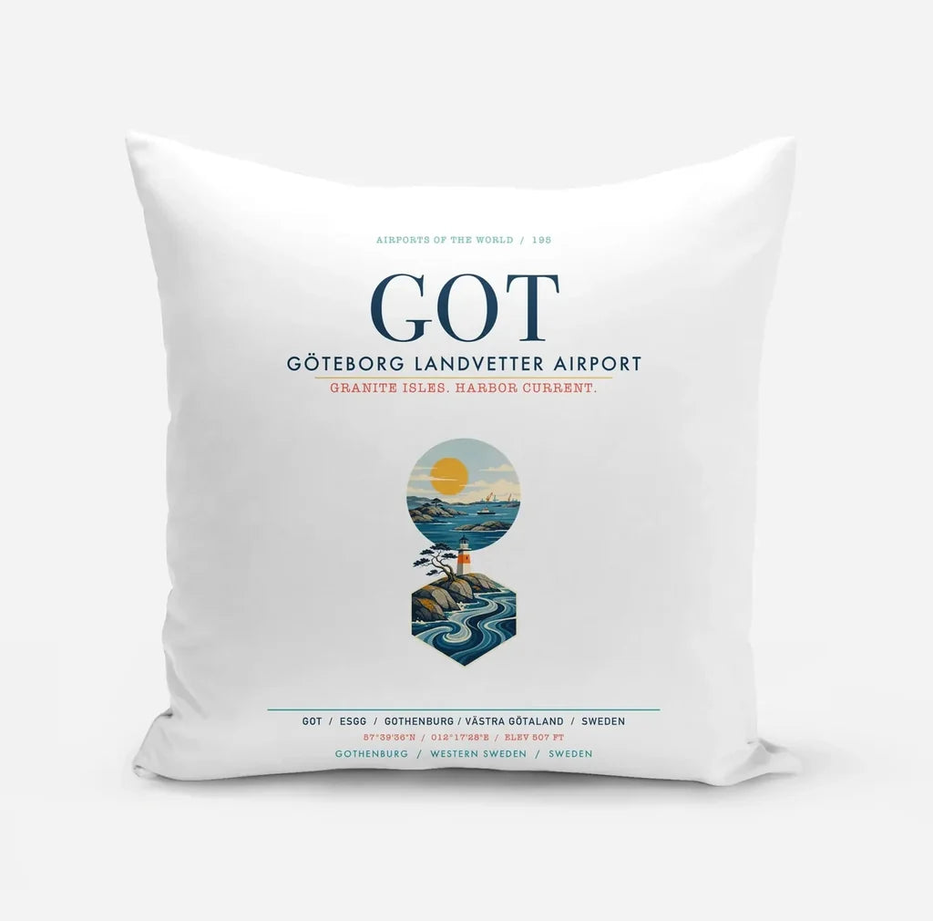 Göteborg Landvetter Airport (GOT) design on white pillow