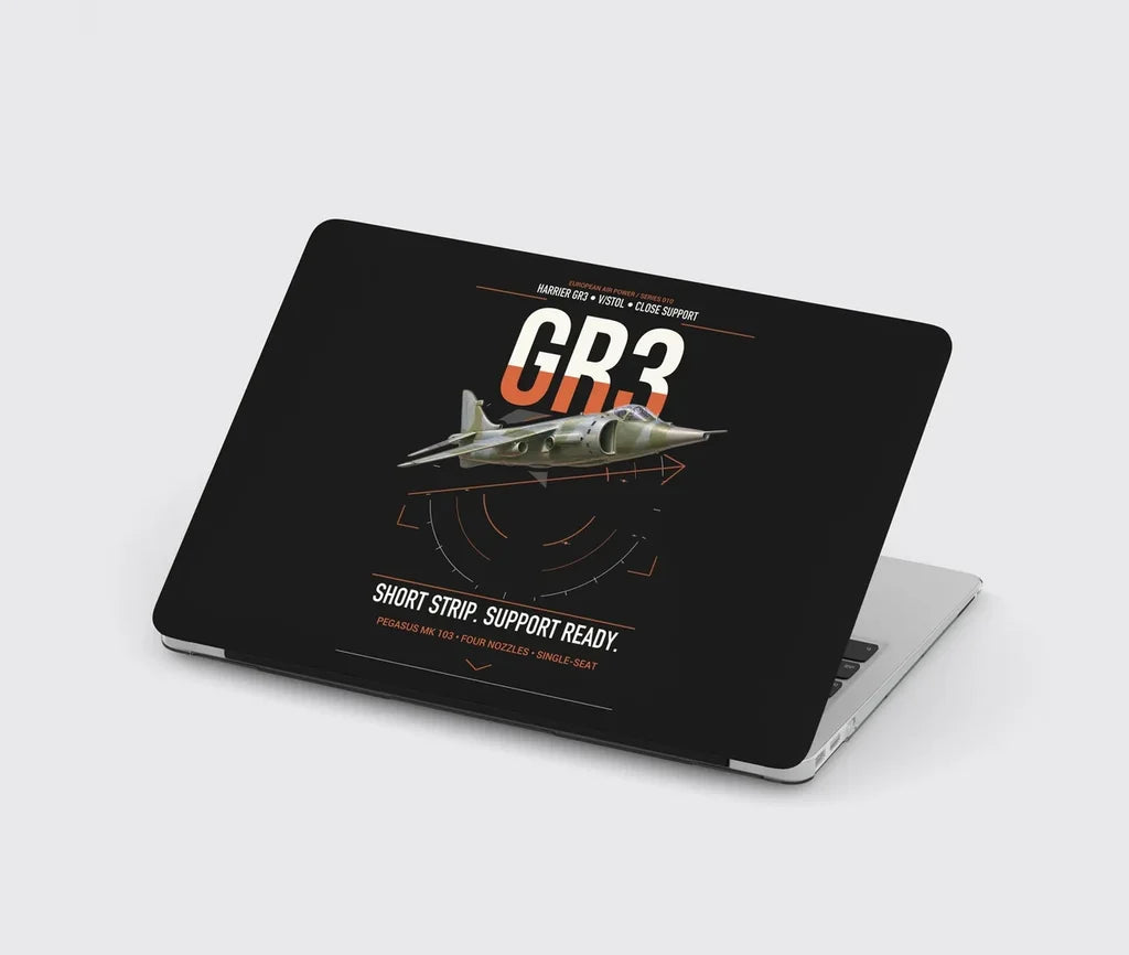 Hawker Siddeley Harrier GR3 design on black MacBook case
