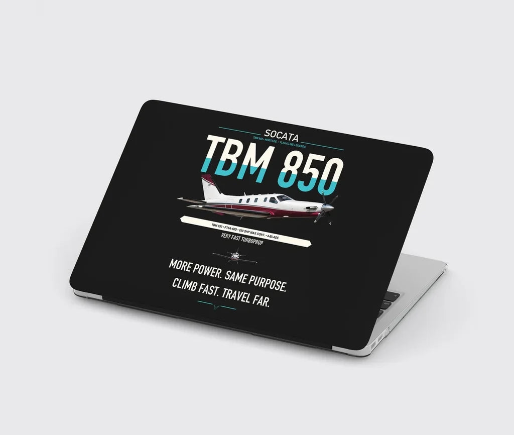 Socata TBM 850 design on black MacBook case
