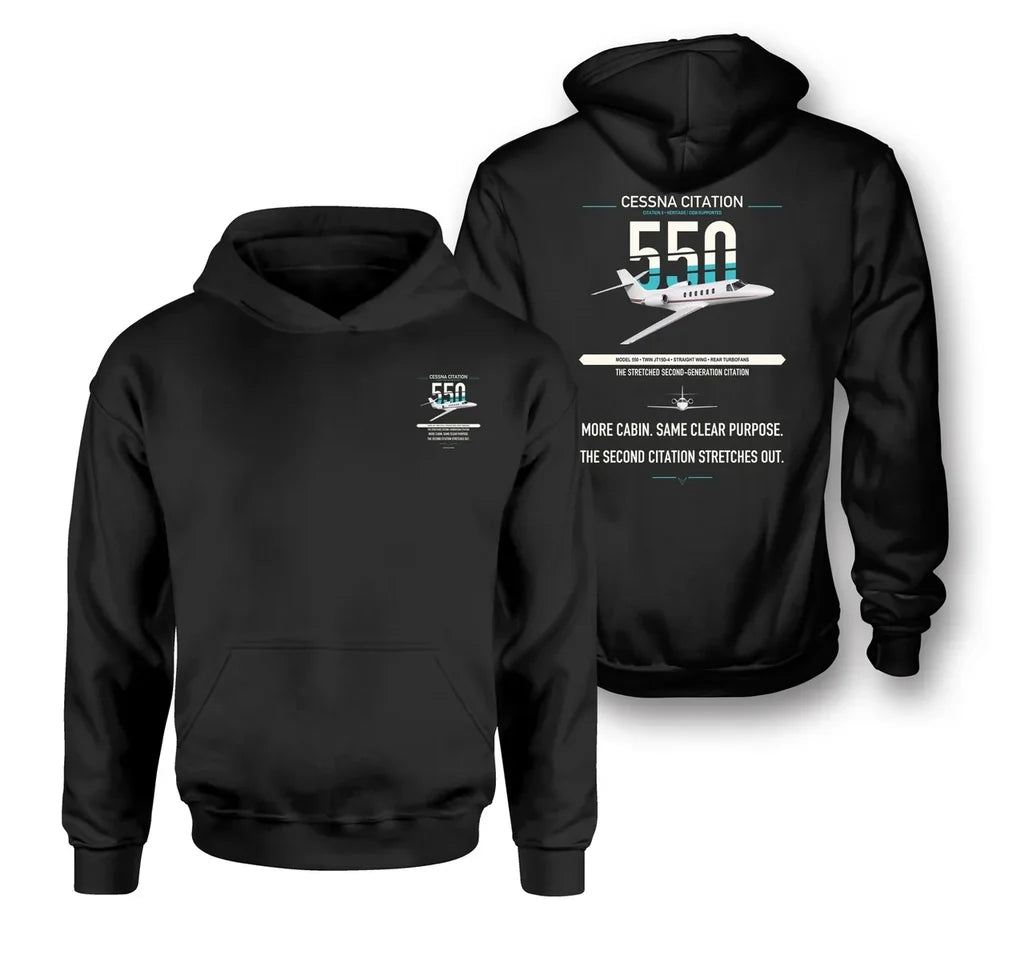 Cessna Citation 550 - Citation II design on black double-side hoodie, double-side print