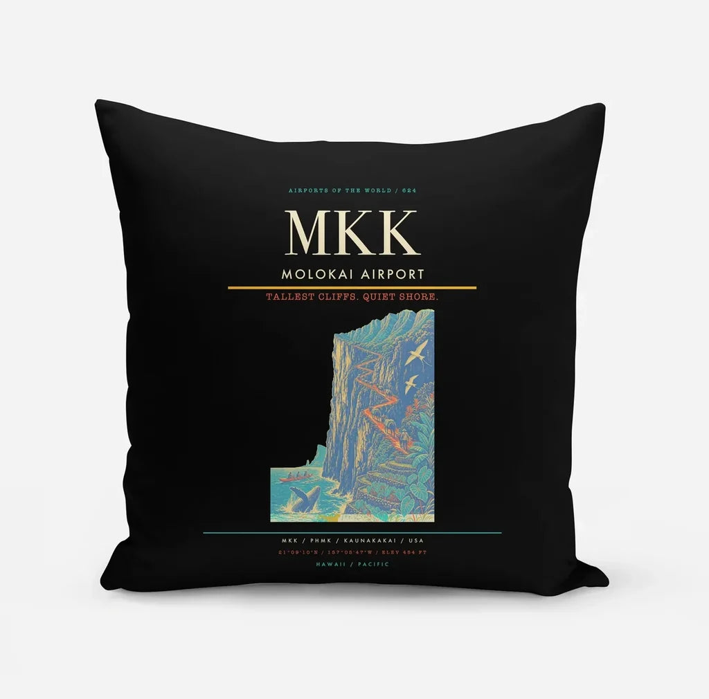 Molokai Airport (MKK) design on black pillow