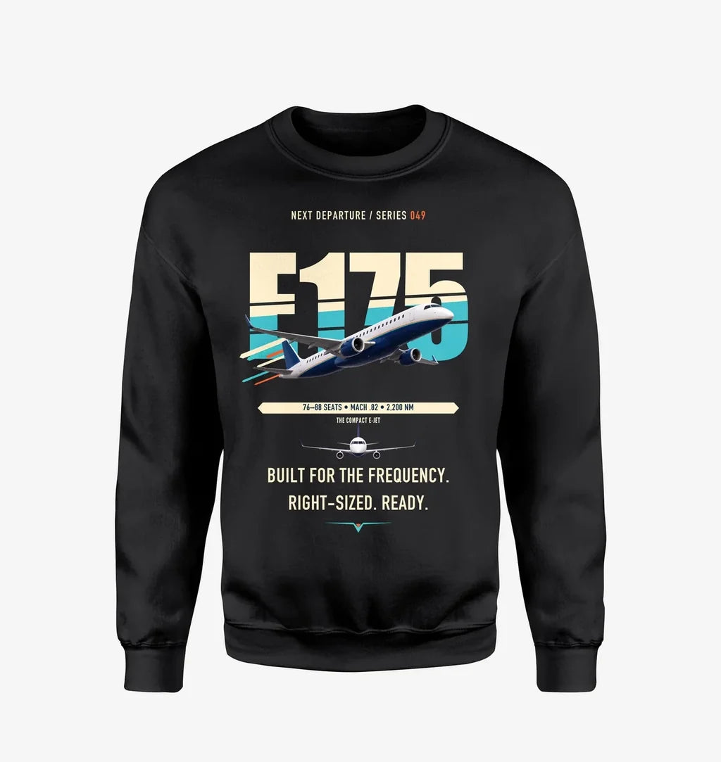 Embraer E175 design on black sweatshirt