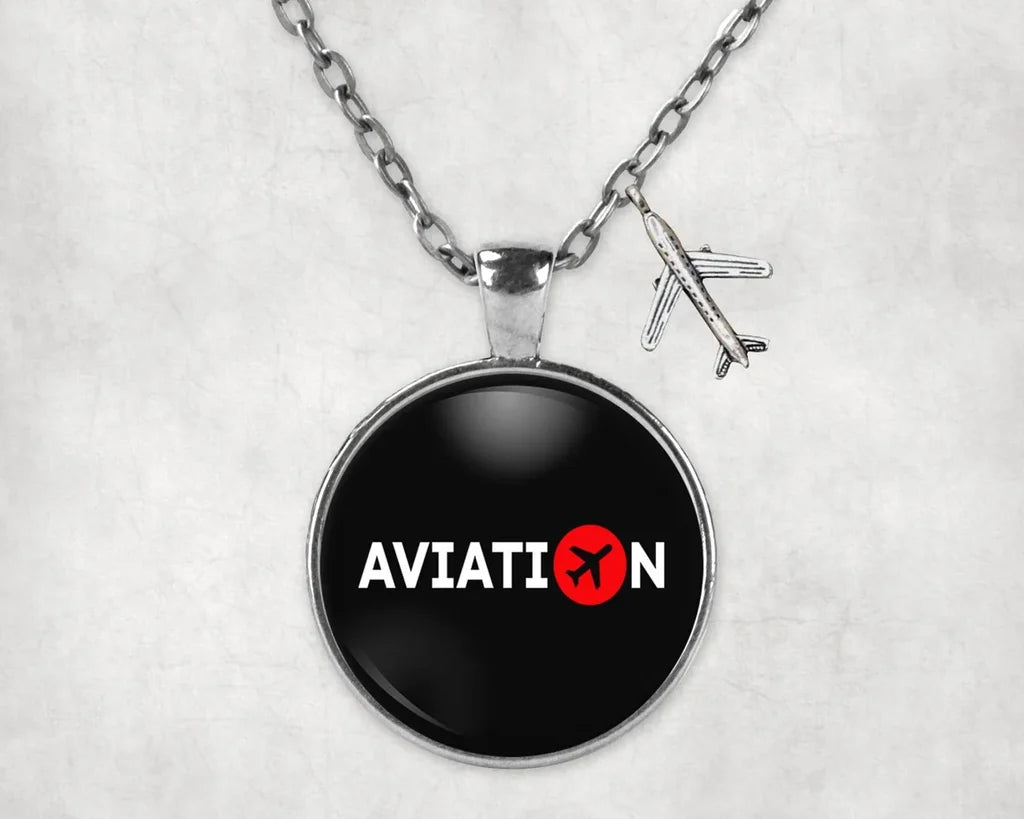 Aviation aviation-themed necklace, polished stainless steel.