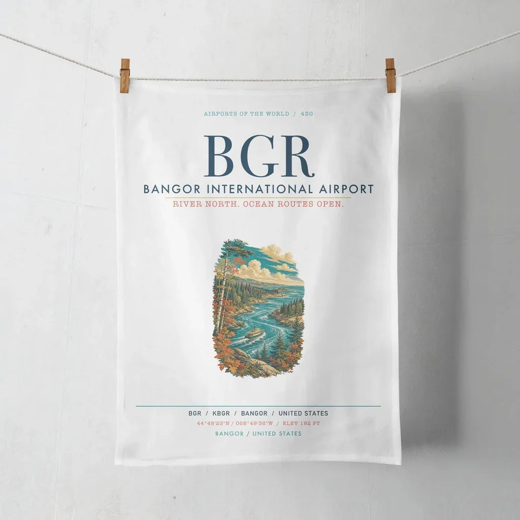 Bangor International Airport (BGR) design on white towel