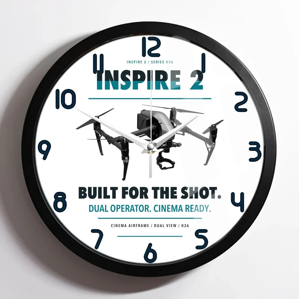 DJI Inspire 2 design on white framed wall clock