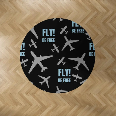 Fly Be Free Black Carpet & Floor Mats (Round) aviation design on durable carpet pile with non-slip backing round carpet floor.