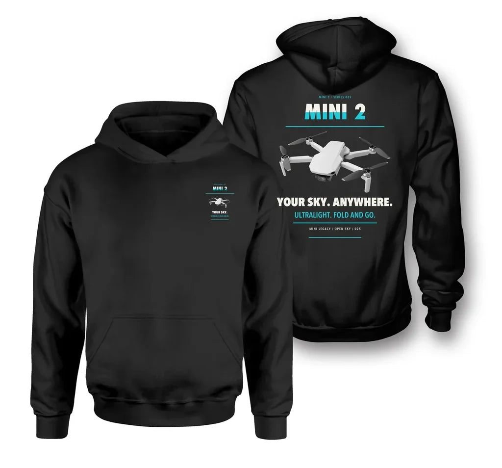 DJI Mini 2 design on black hoodie
