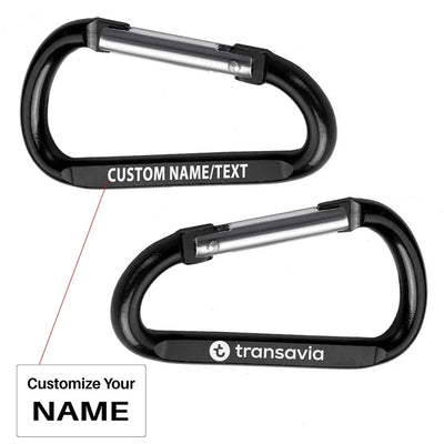 Transavia France Airlines aviation aluminum alloy carabiner key chain in aircraft-grade aluminum.