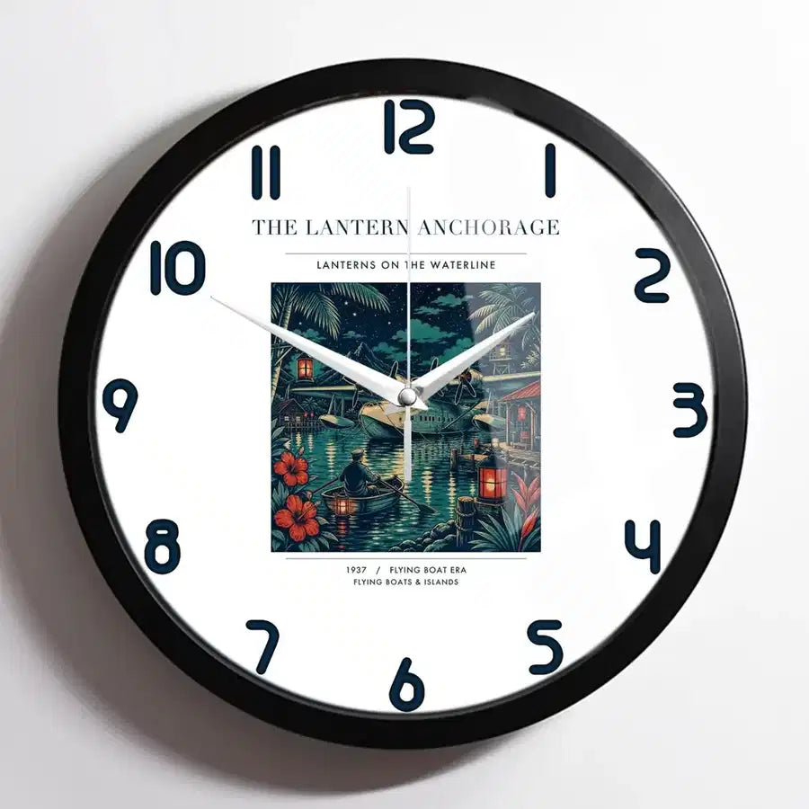 VINTAGE G4187 - The Lantern Anchorage - Designed Wall Clocks design on white framed