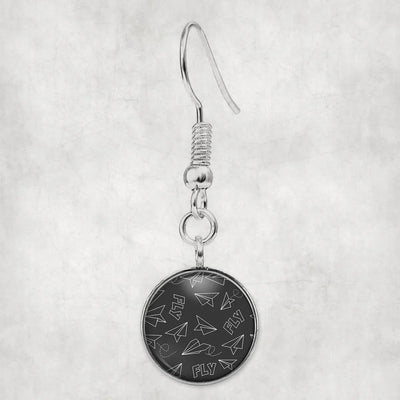 Paper Airplane & Fly (Gray) aviation-themed earrings, polished hypoallergenic alloy.