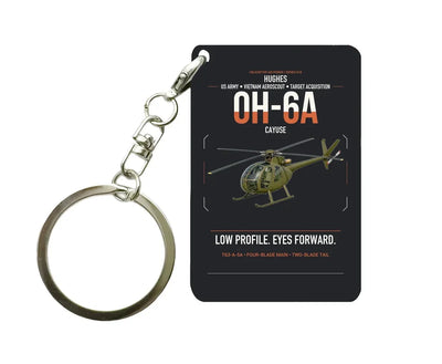 Hughes OH-6A Cayuse design on black designed key chain, double-side print