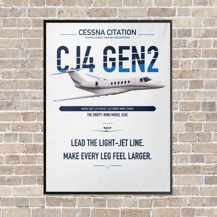 Cessna Citation CJ4 Gen2 vertical canvas print - framed - white background