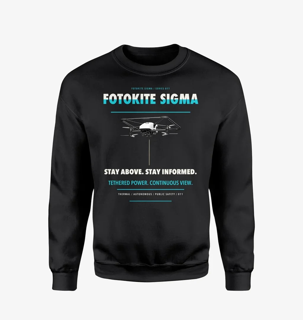 Fotokite Sigma design on black sweatshirt