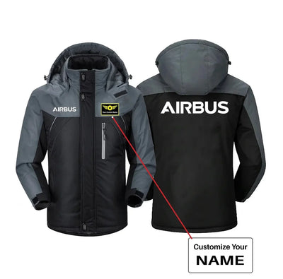 Airbus & Text aviation design printed on heavyweight insulated shell thick winter jacket.