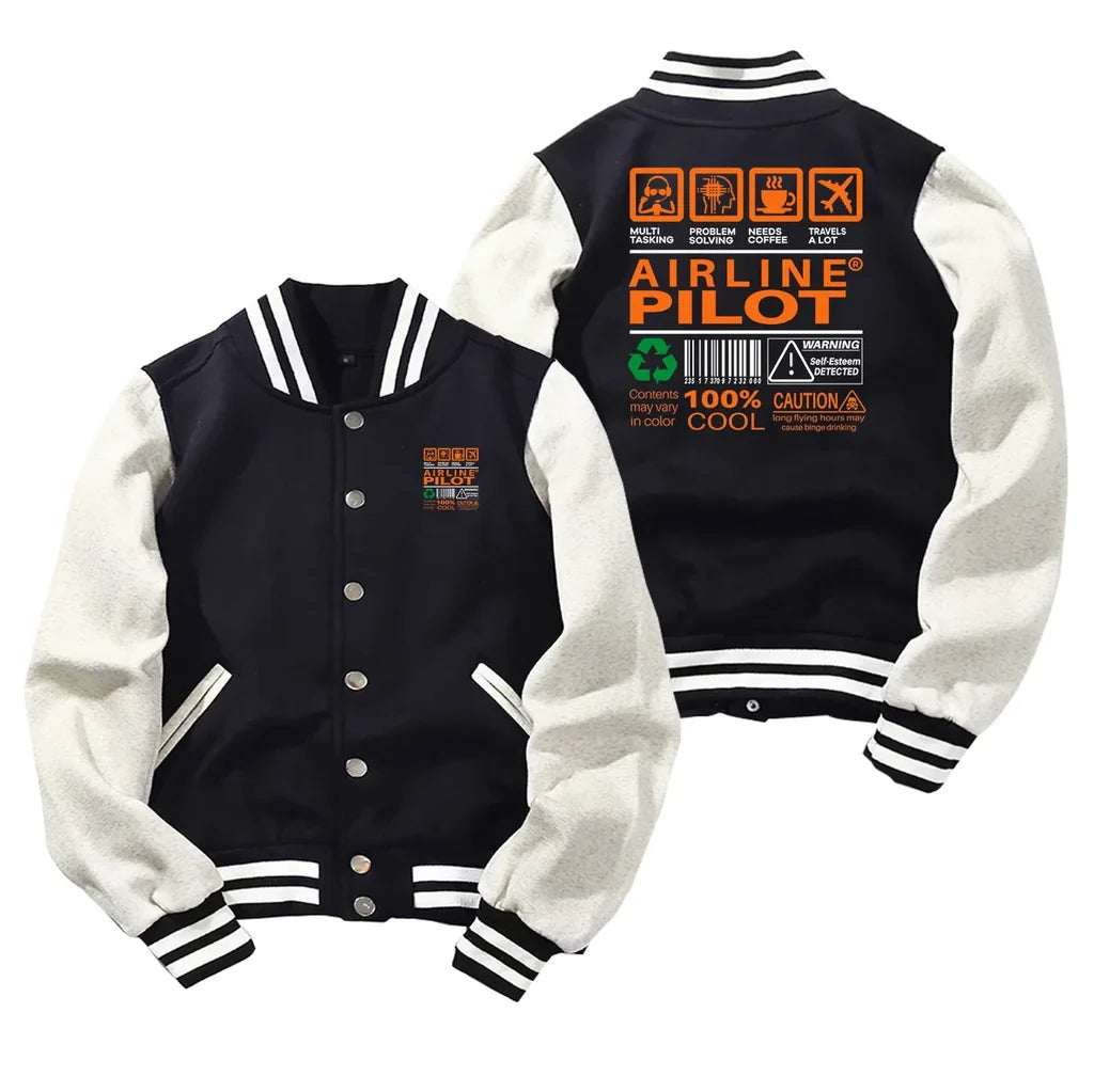 Airline Pilot Label Baseball Style aviation design printed on two-tone shell with ribbed cuffs baseball jacket.