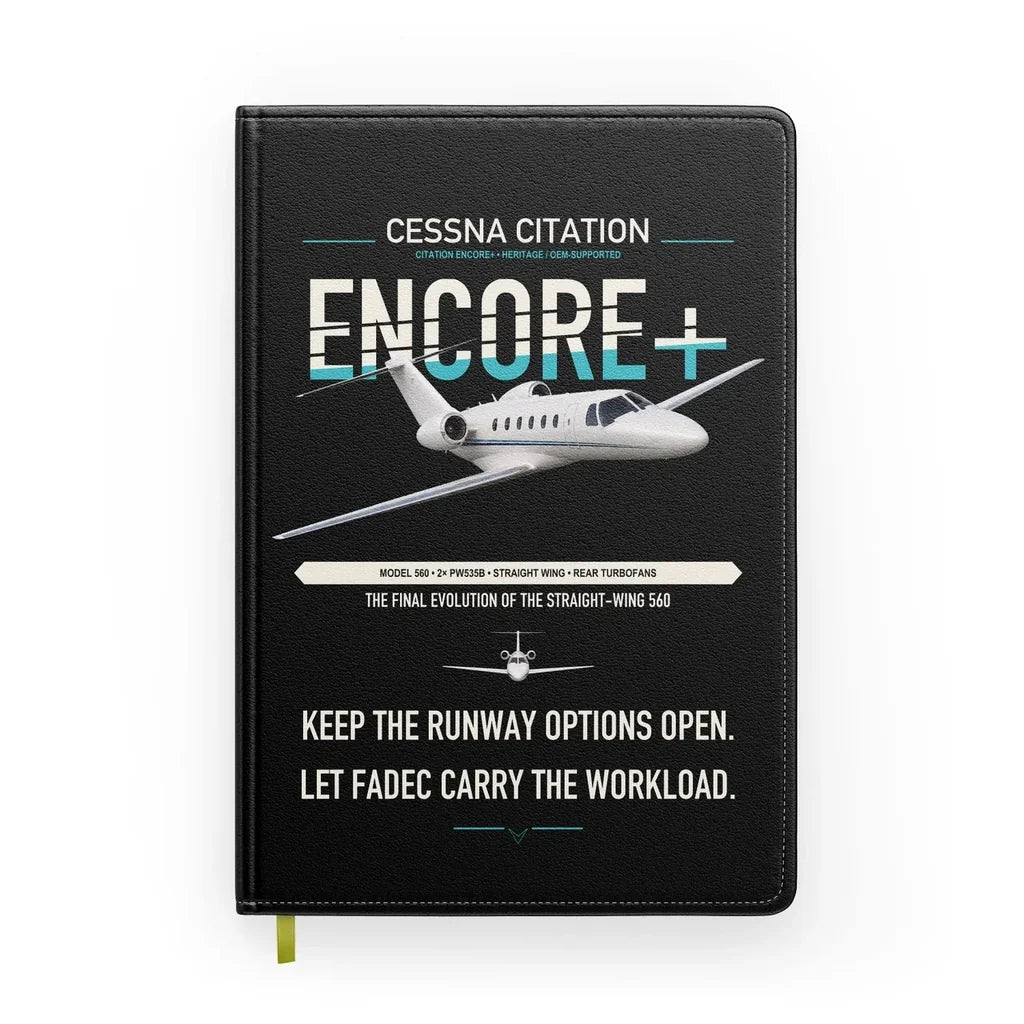 Cessna Citation Encore+ design on black notebook