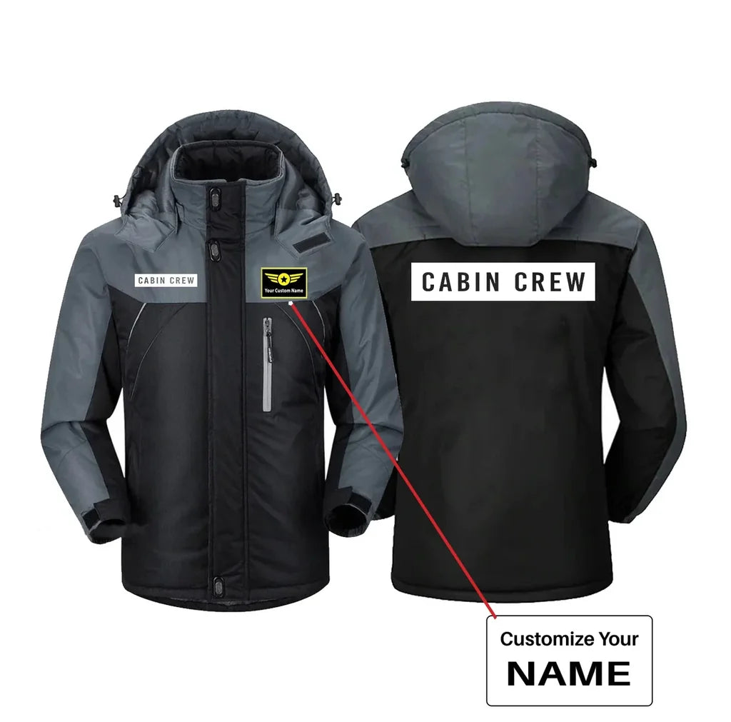 Cabin Crew Text aviation design printed on heavyweight insulated shell thick winter jacket.