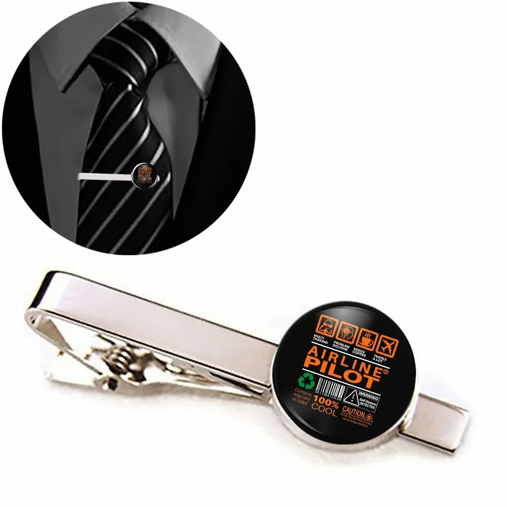 Airline Pilot Label aviation tie clip, stainless steel body with engraved detail.