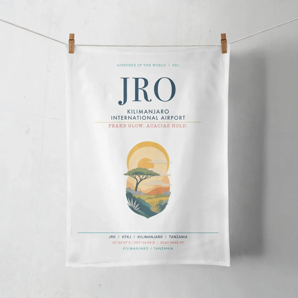 Kilimanjaro International Airport (JRO) design on white towel