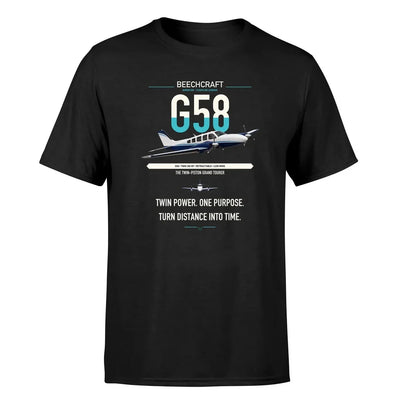 Beechcraft Baron G58 design on black t-shirt, single-side print