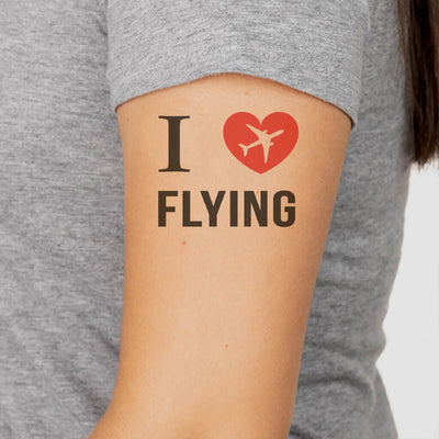 I Love Flying aviation temporary tattoo in skin-safe adhesive paper.