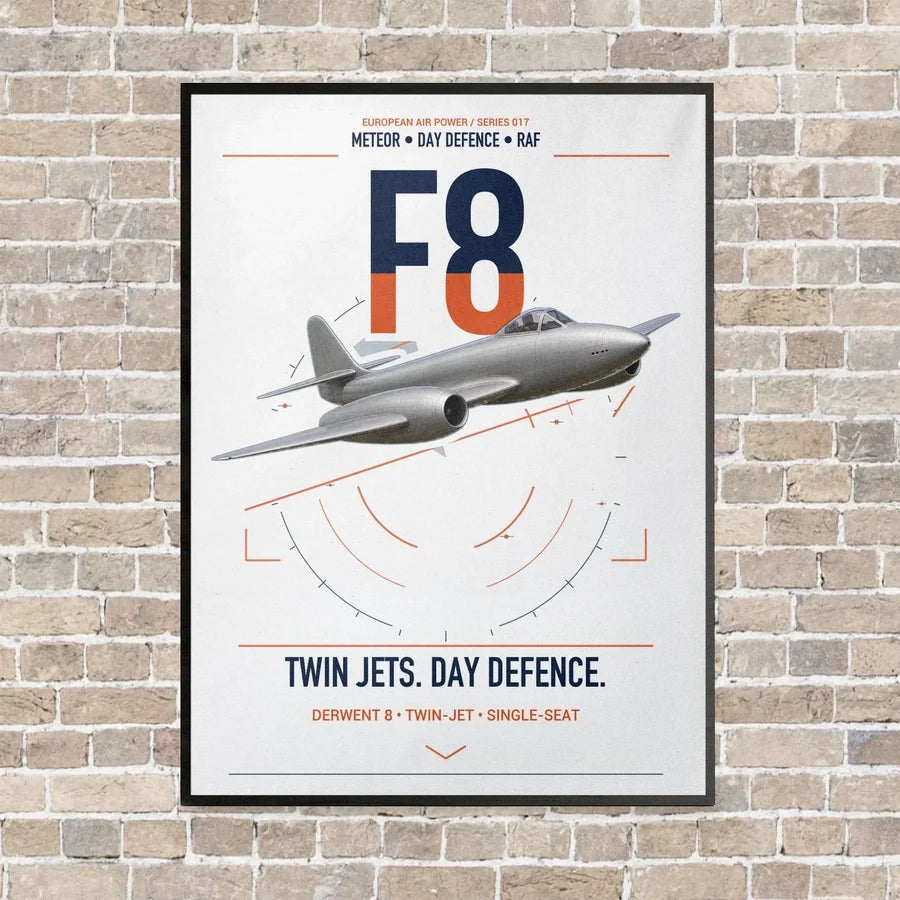 Gloster Meteor F8 vertical canvas print - framed - white background