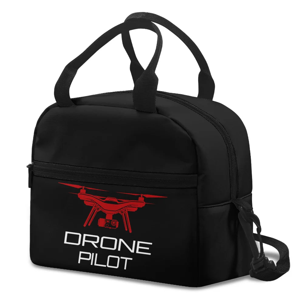 Drone aviation print lunch bag, insulated polyester.