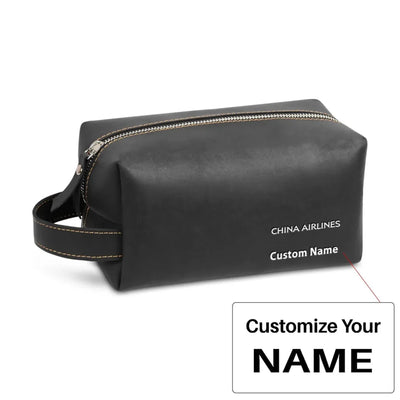 China Airlines Leather Clutch aviation leather clutch toiletry bag in leather.