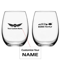 Thumbnail for Born To Fly Helicopter Water & Drink aviation design on water glass, crystal-clear premium glassware.