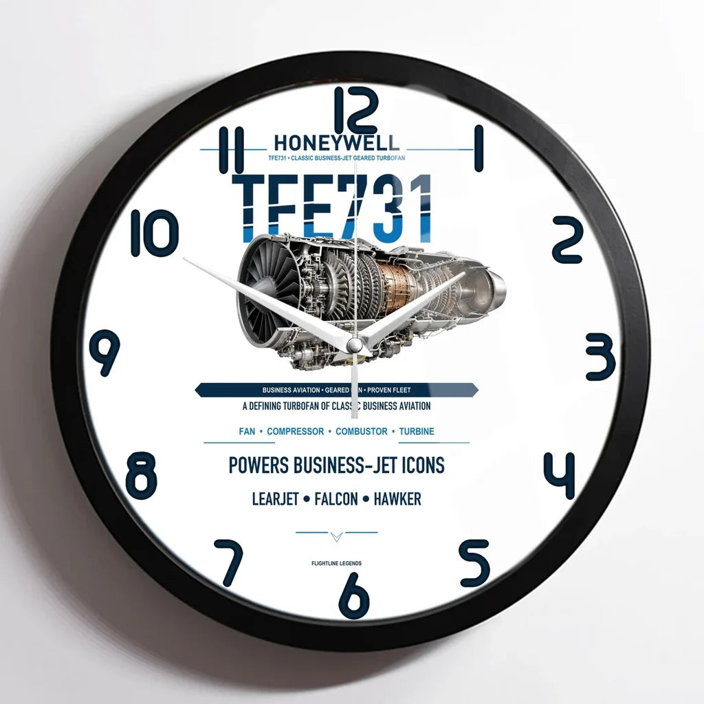 TFE731 design on white framed wall clock