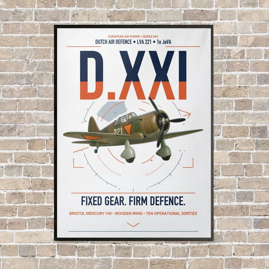 Fokker D.XXI — Dutch LVA aircraft 221 vertical canvas print - framed - white background
