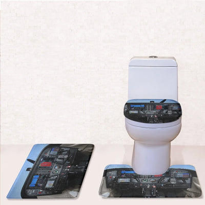 Cessna 172 Cockpit Toilet Seat Cover Three-piece aviation print on soft fabric toilet seat cover set.
