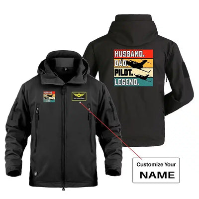 Husband & Dad & Pilot & Legend Military Jackets (Customizable) aviation design printed on heavy cotton shell with field-style.