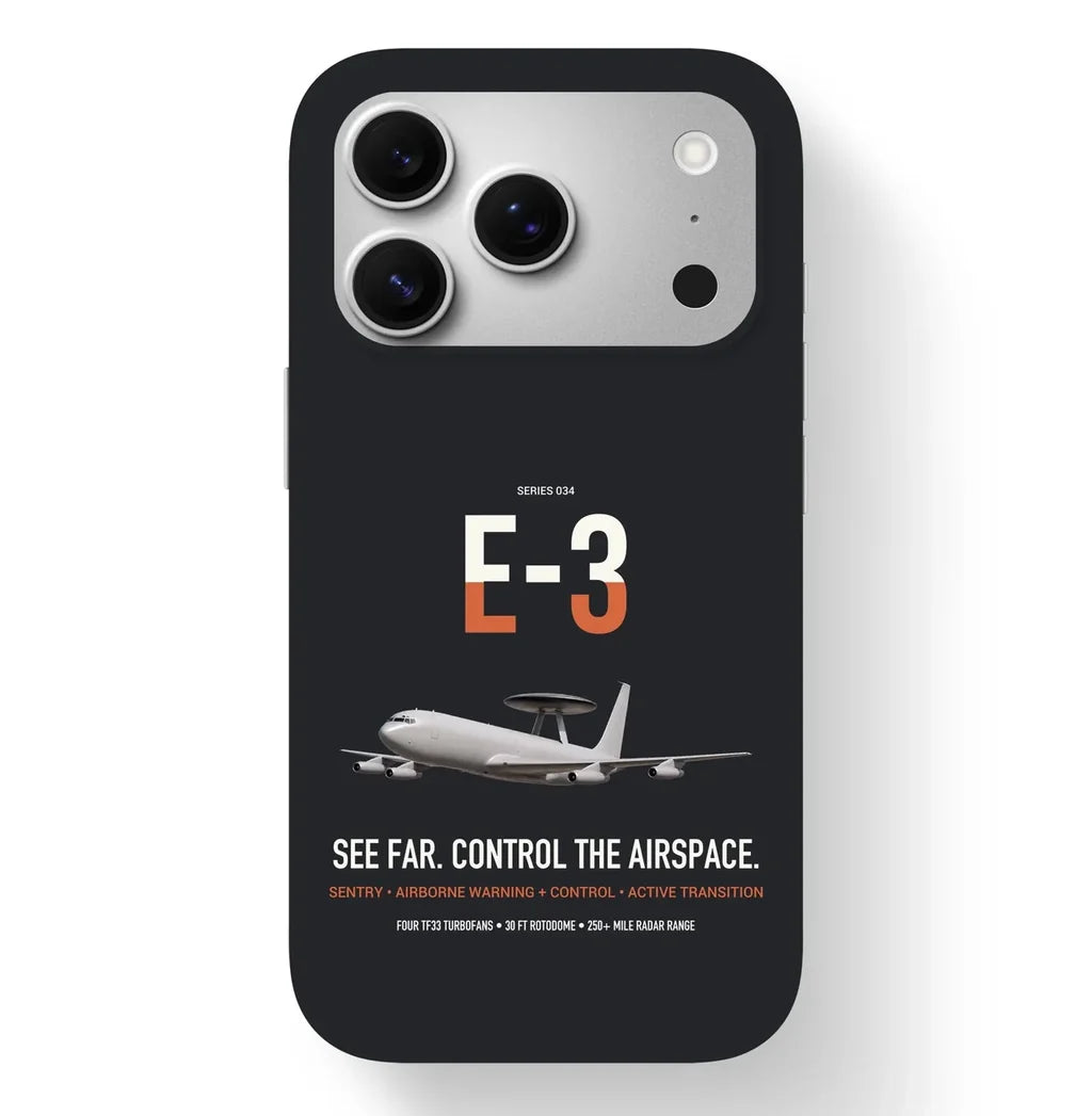 E-3 Sentry AWACS design on black magsafe iphone case, for iPhone 17 Pro