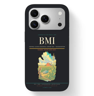 Bloomington Airport (BMI) design on black iPhone 17 Pro MagSafe case