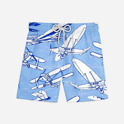 Retro & Vintage Airplanes aviation print swim trunks, quick-dry polyester.