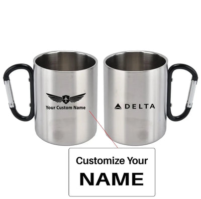 Delta Airlines (Delta Air Lines) aviation design on outdoor mug, durable insulated construction.