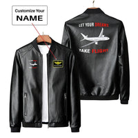 Thumbnail for Let Your Dreams Take Flight PU aviation design printed on genuine leather with quilted lining leather jacket.